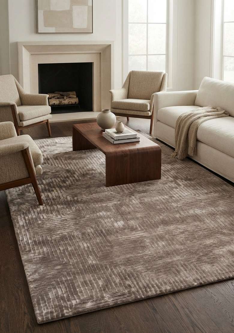 Saffron Rugs Taupe Grey Hand Tufted Viscose Rectangular Rug - Indya