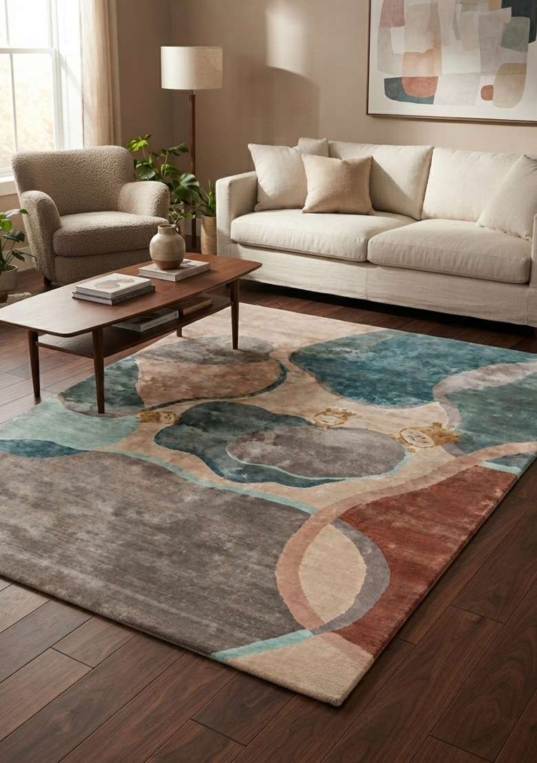 Saffron Rugs Hand-Tufted Grey Blue Multi Viscose Rectangular Rug - Indya