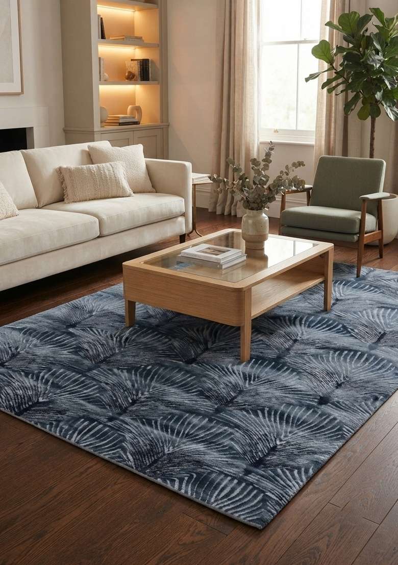 Saffron Rugs Hand-Tufted Navy Blue Viscose Rectangular Rug - Indya