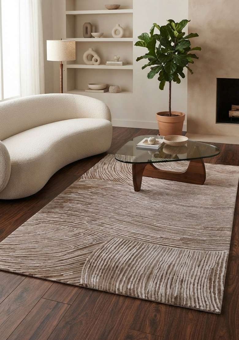 Saffron Rugs Hand-Tufted Beige Taupe Viscose Rectangular Rug - Indya