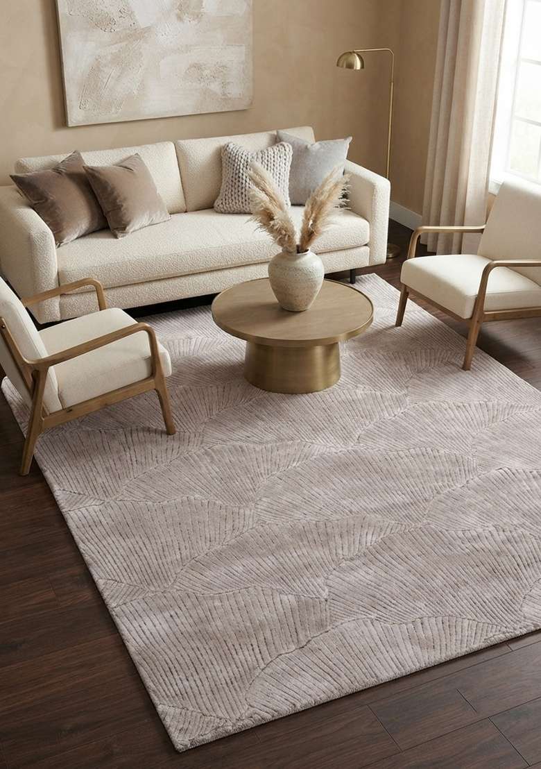 Saffron Rugs Hand-Tufted Light Beige Taupe Viscose Rectangular Rug - Indya