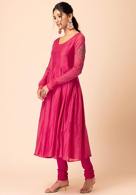 Light Pink Embroidered Anarkali Kurta Set with Dupatta for Women main image 1