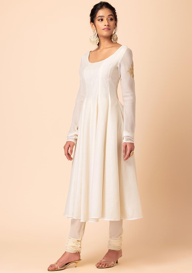 Buy Pale Blue Cotton Dobby Kurta In Round Neck Online - W for Woman
