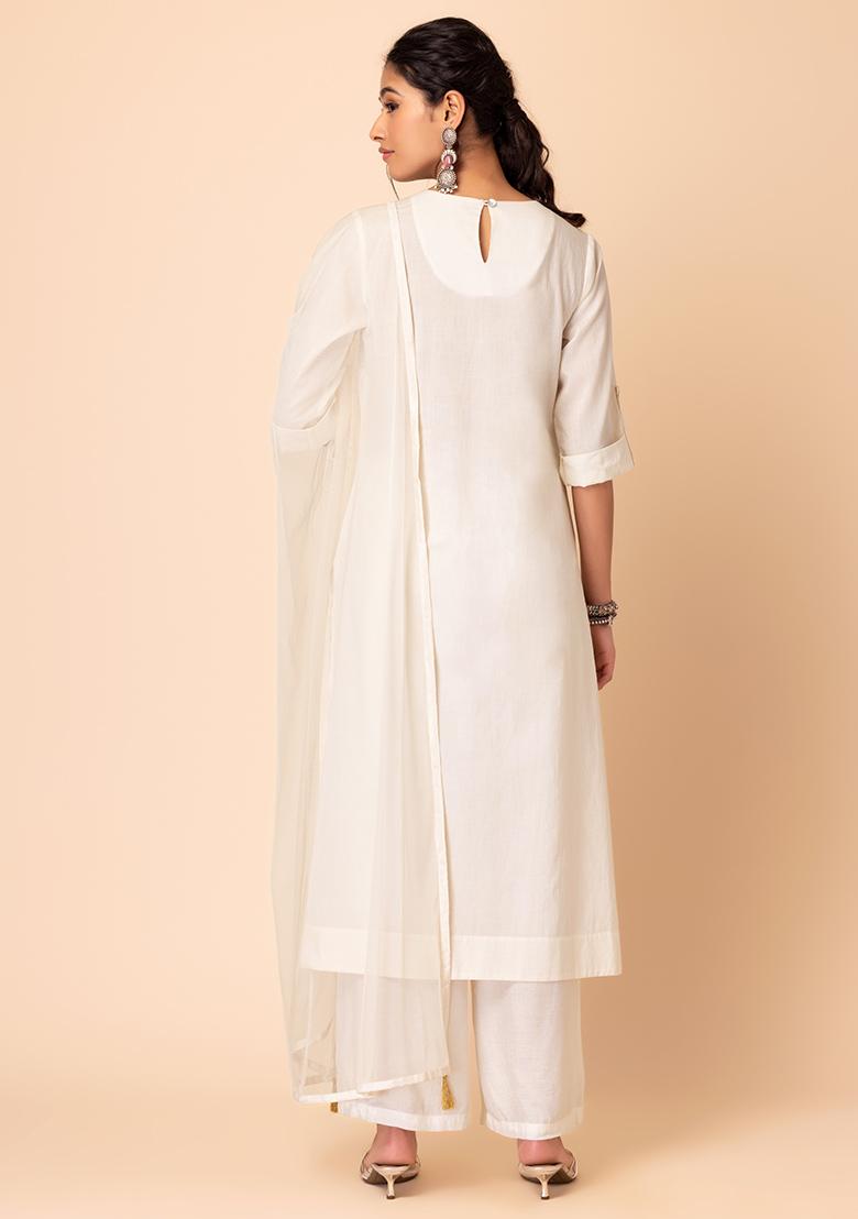 Women Liva Off White Embroidered Kurta Comfort Pant Dupatta main image 1