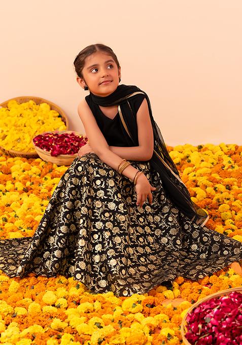 Tiered Wave Lehenga with Incut Blouse and Foil Dupatta