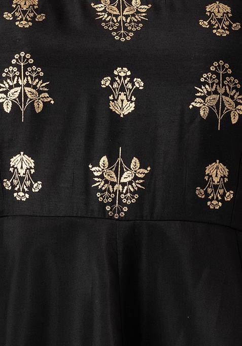 Buy Women Black Foil Print Anarkali Kurta - AW'23 Collection - Indya