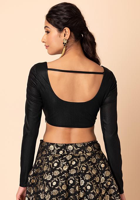 Buy Women Black Textured Crop Top - HandPicked for NRI weddings - Indya