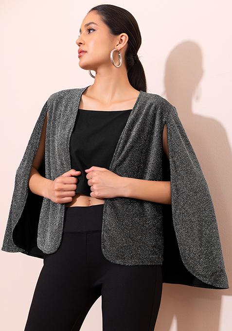 Silver Slit Sleeve Open Shrug 