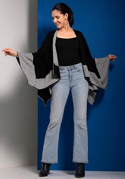 Buy Women Black And Grey Colorblock Cardigan - Sweaters & Cardigans Online India - FabAlley