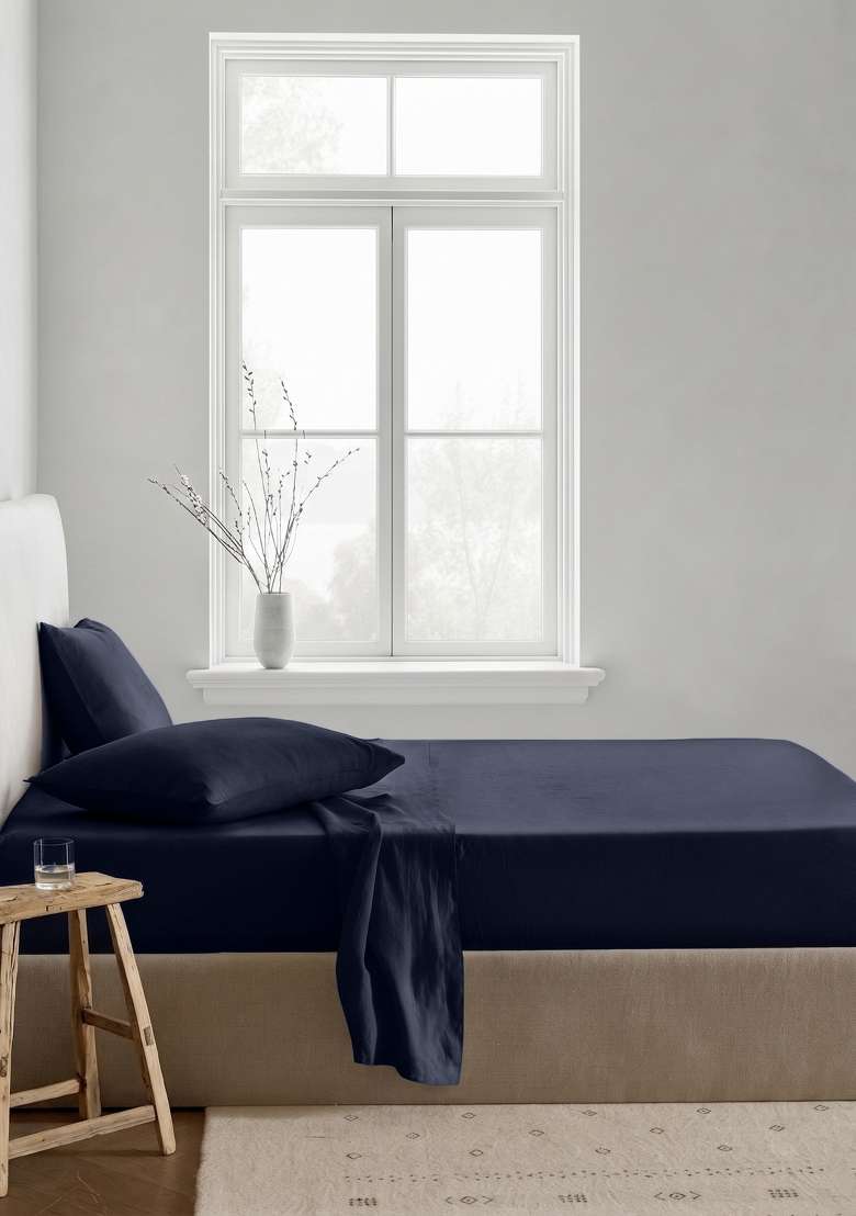 Navy European Linen Sheet Set - Indya