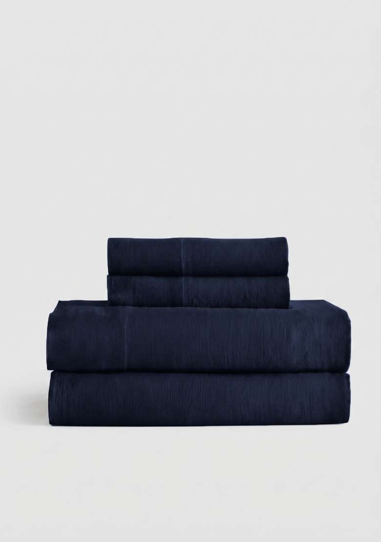 Navy European Linen Sheet Set - Indya