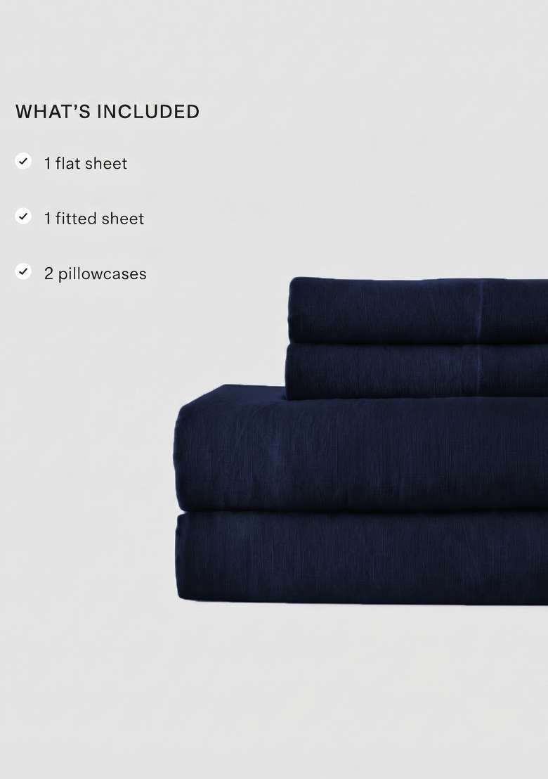 Navy European Linen Sheet Set - Indya