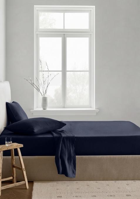 Navy 100% Linen European Linen Sheet Set