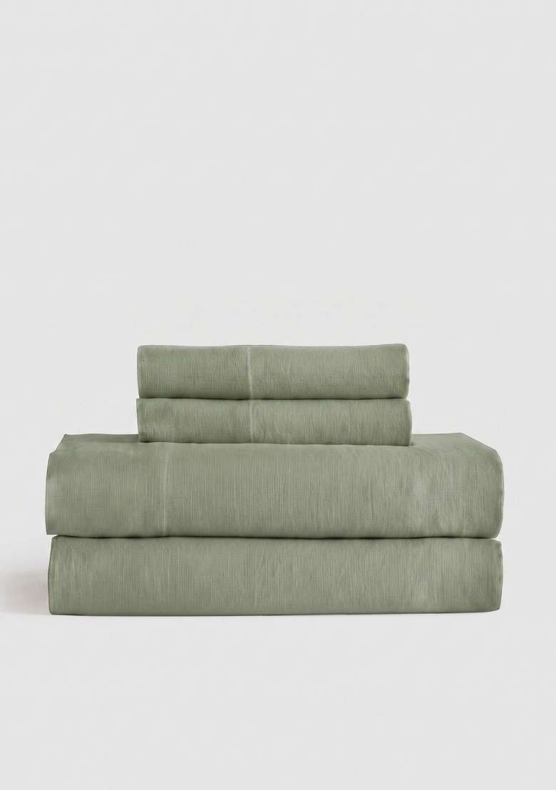 Olive European Linen Sheet Set - Indya