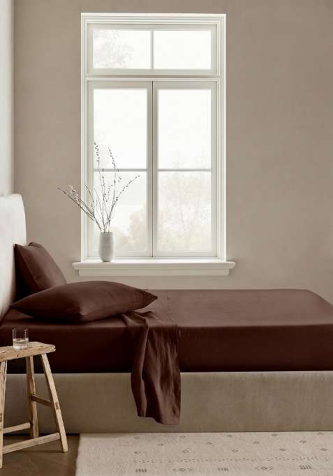 Coffee 100% Linen European Linen Sheet Set