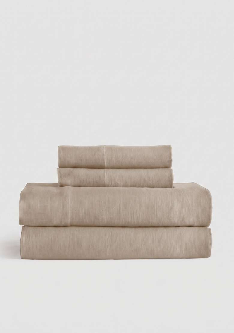 Tan European Linen Sheet Set - Indya
