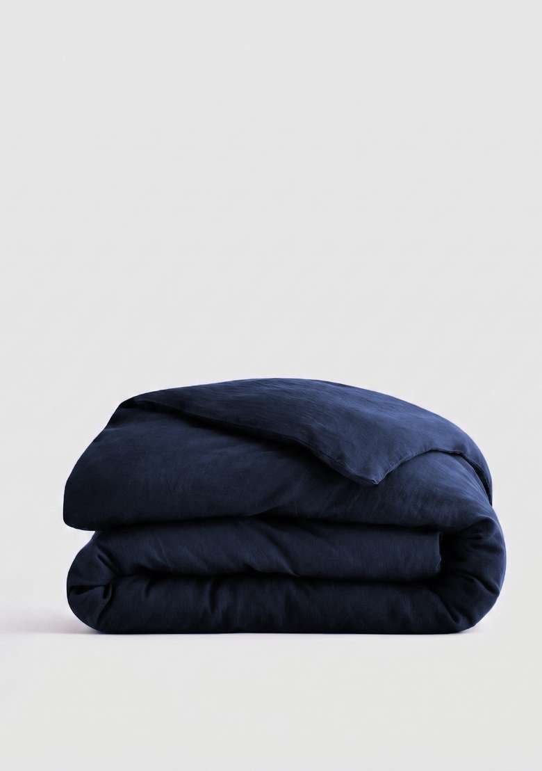Navy European Linen Duvet Cover - Indya