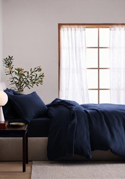 Navy 100% Linen European Linen Duvet Cover