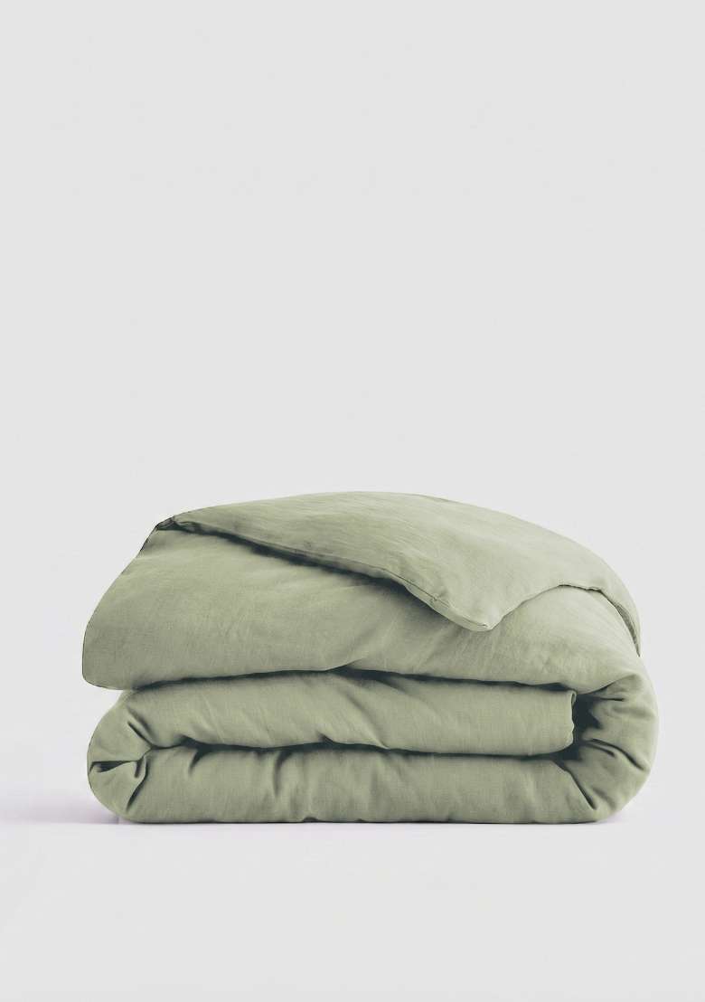 Olive European Linen Duvet Cover - Indya