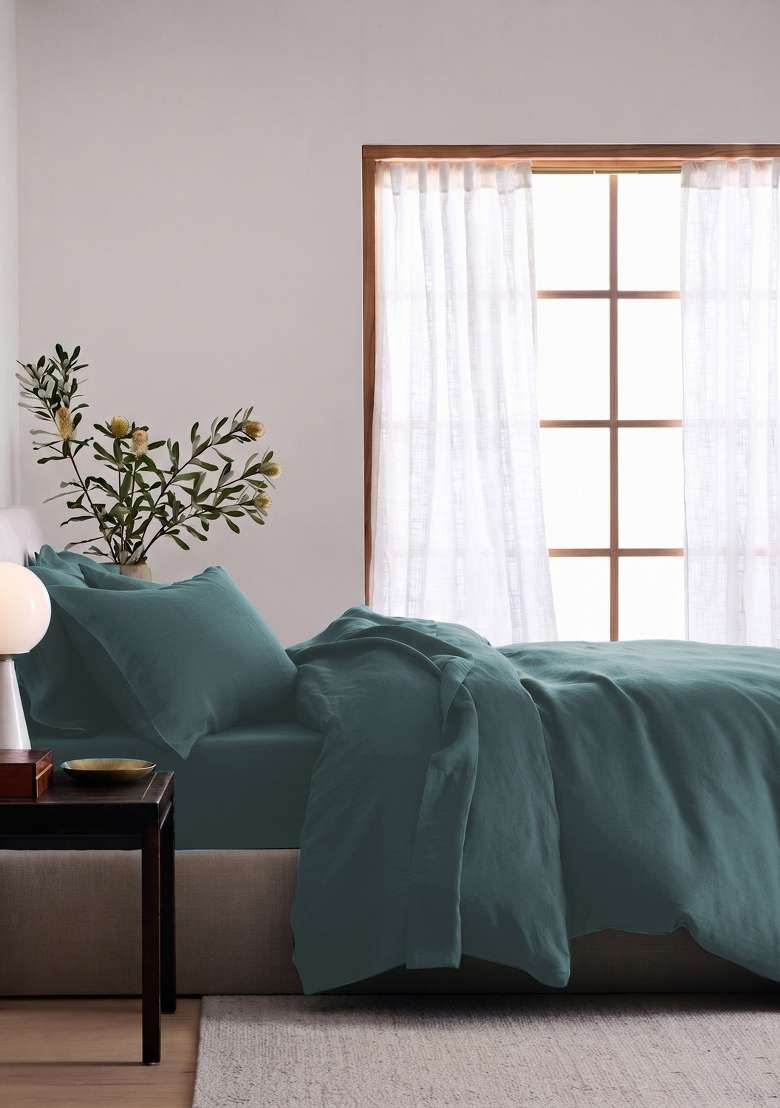 Aqua European Linen Duvet Cover - Indya