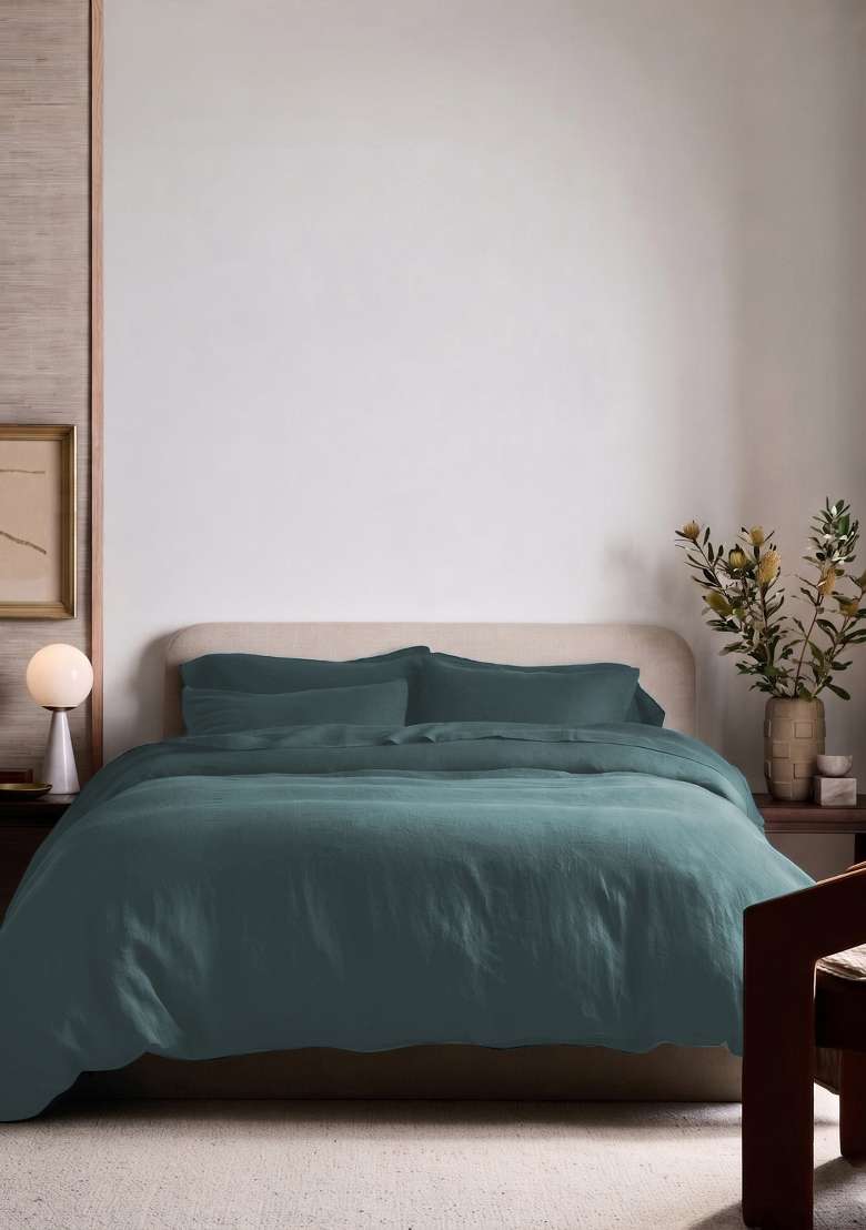 Aqua European Linen Duvet Cover - Indya