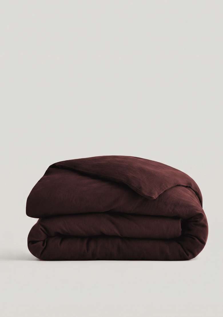 Coffee European Linen Duvet Cover - Indya