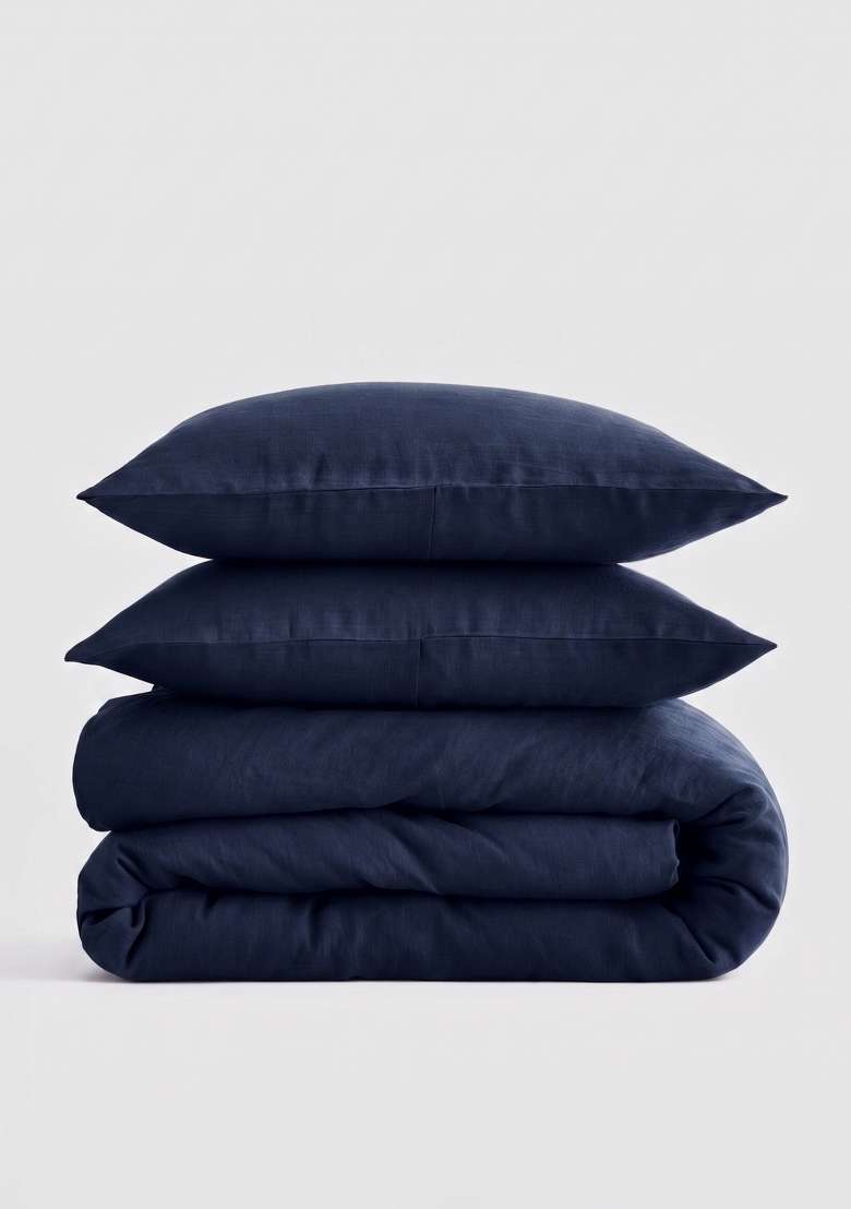 Navy European Linen Duvet Cover Set - Indya