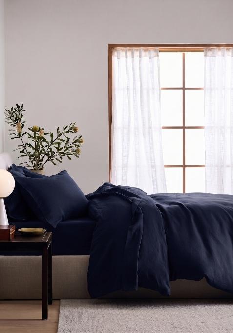 Navy 100% Linen European Linen Duvet Cover Set
