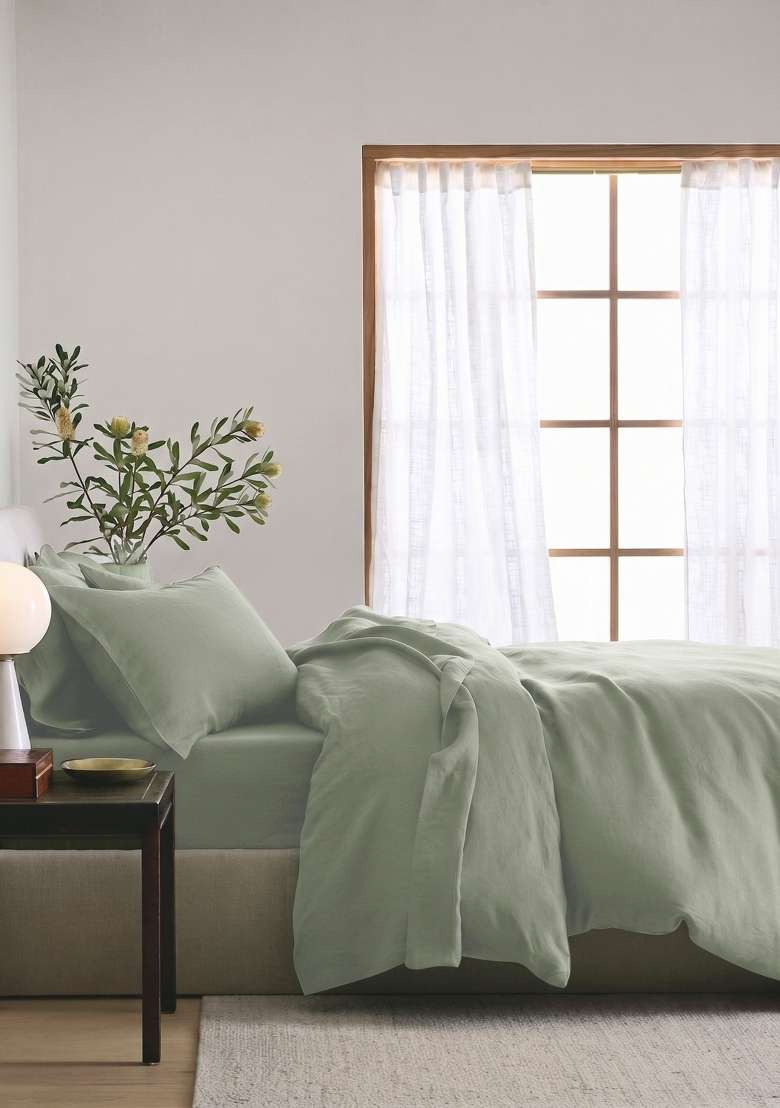 Olive European Linen Duvet Cover Set - Indya
