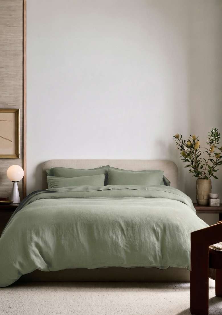 Olive European Linen Duvet Cover Set - Indya