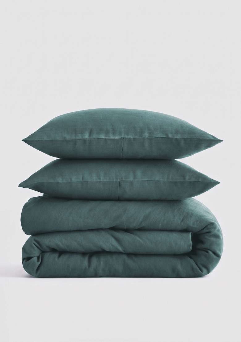 Aqua European Linen Duvet Cover Set - Indya