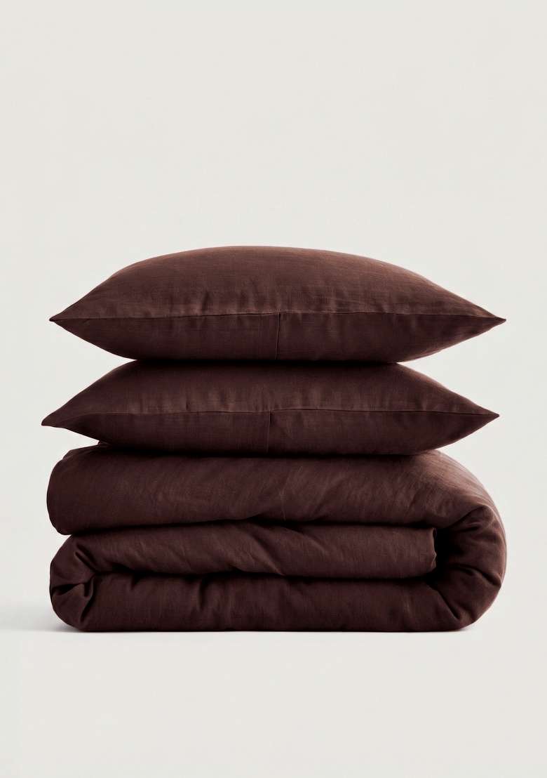 Coffee European Linen Duvet Cover Set - Indya