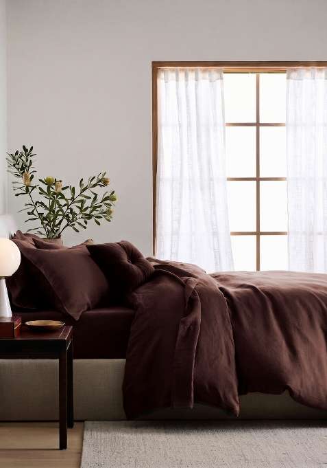 Coffee 100% Linen European Linen Duvet Cover Set