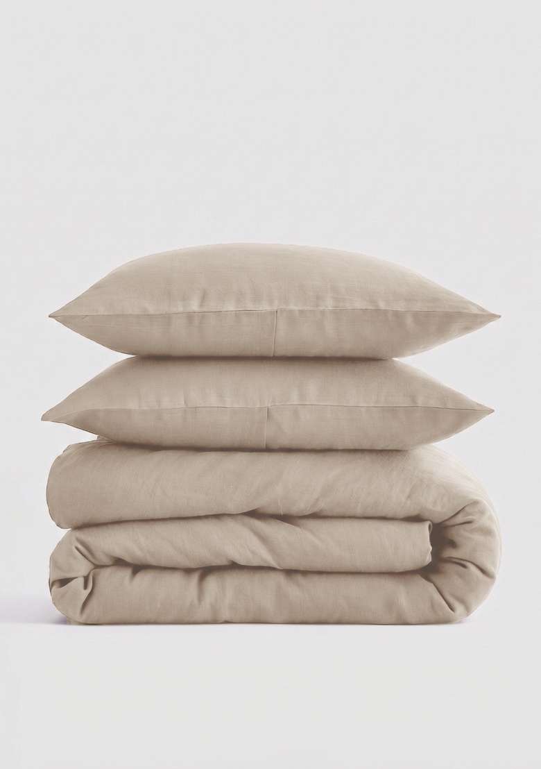Tan European Linen Duvet Cover Set - Indya