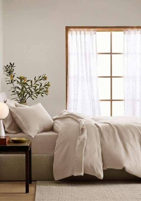 Tan 100% Linen European Linen Duvet Cover Set