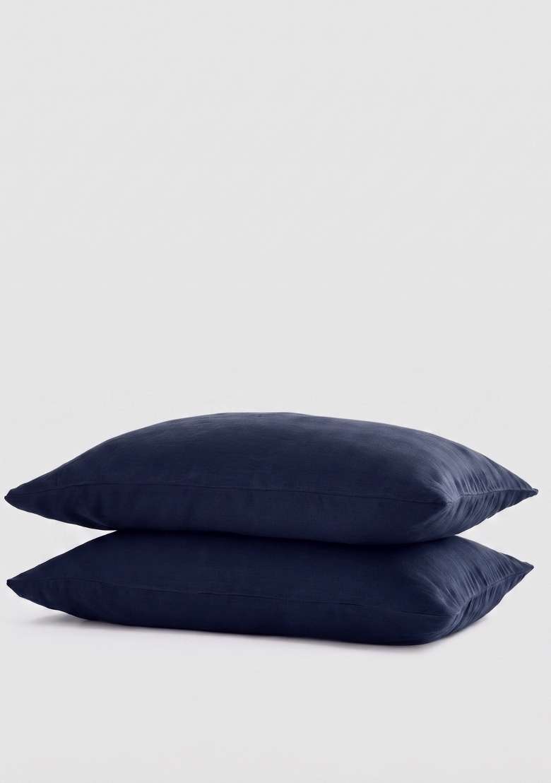 Navy European Linen Pillow case Set - Indya