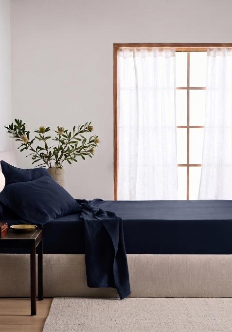 Navy 100% Linen European Linen Pillow case Set
