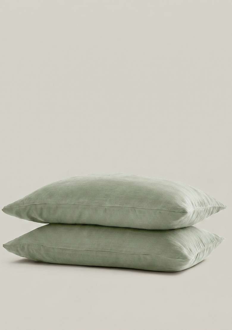 Olive European Linen Pillow case Set - Indya