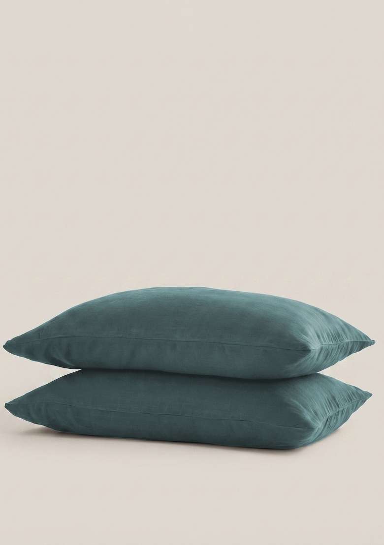 Aqua European Linen Pillow case Set - Indya