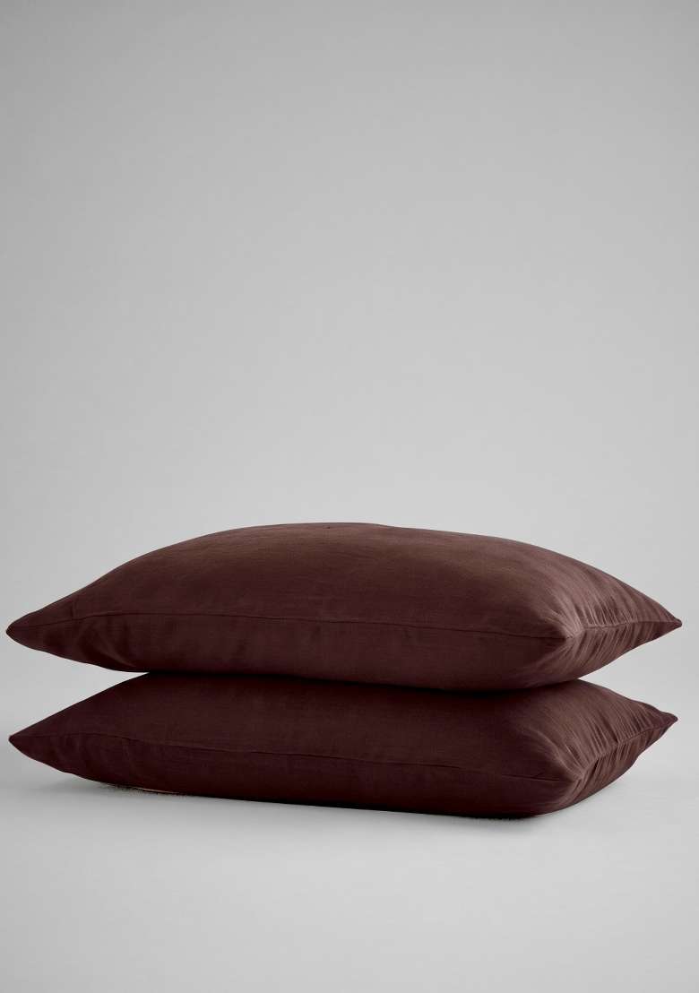 Coffee European Linen Pillow case Set - Indya
