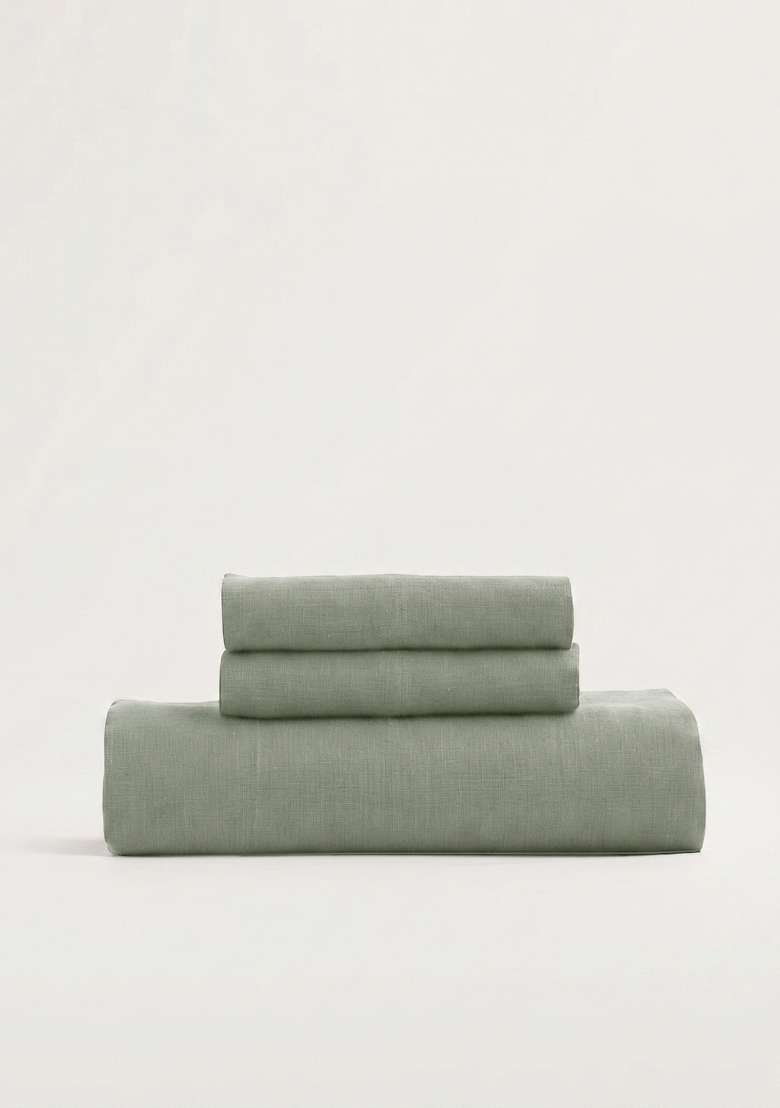 Olive European Linen Fitted Sheet Set - Indya