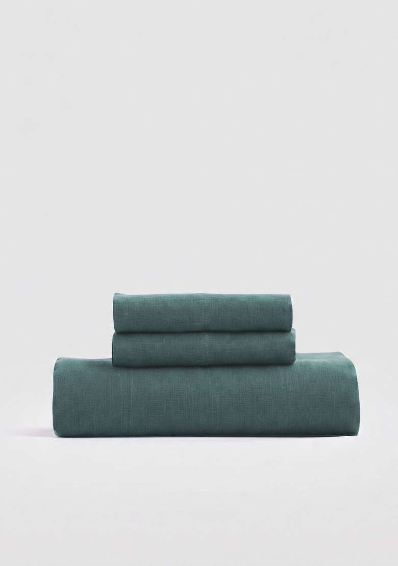 Aqua European Linen Fitted Sheet Set - Indya