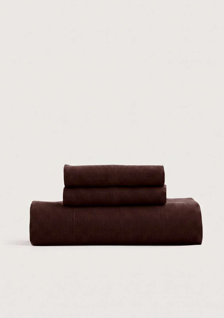 Coffee European Linen Fitted Sheet Set - Indya