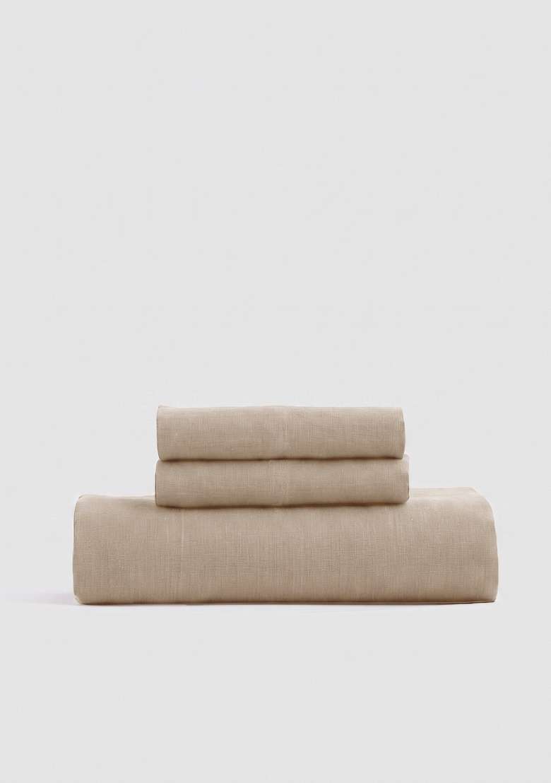 Tan European Linen Fitted Sheet Set - Indya