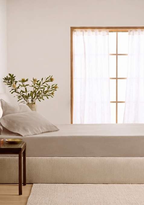 Tan 100% Linen European Linen Fitted Sheet Set