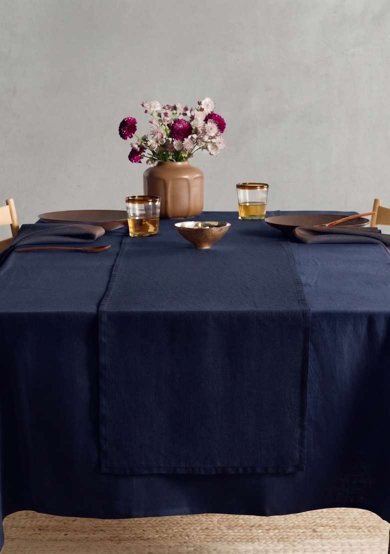 Navy European Linen table runner - Indya