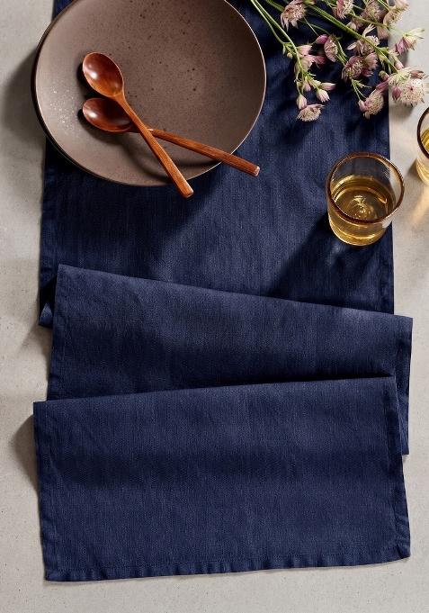 Navy 100% Linen European Linen table runner