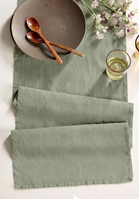 Olive 100% Linen European Linen table runner