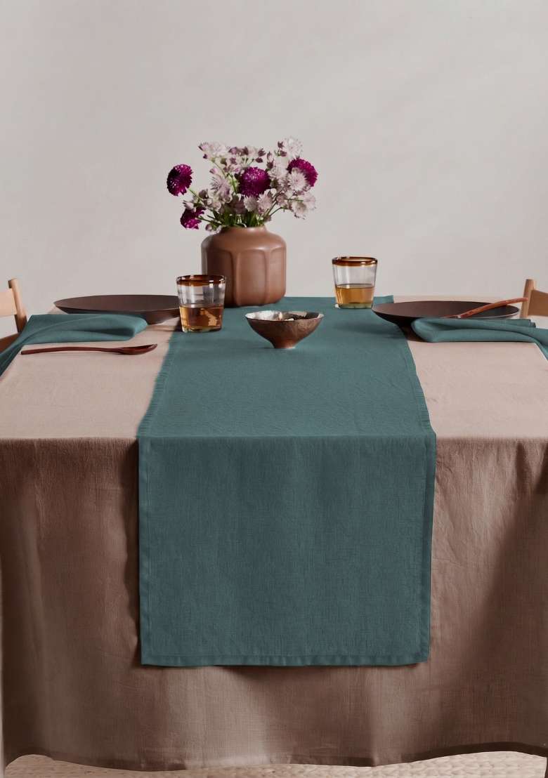 Aqua European Linen table runner - Indya