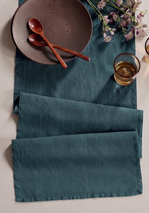 Aqua 100% Linen European Linen table runner